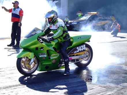 ZAP Racing Drag Bike with Shark Guard on the track